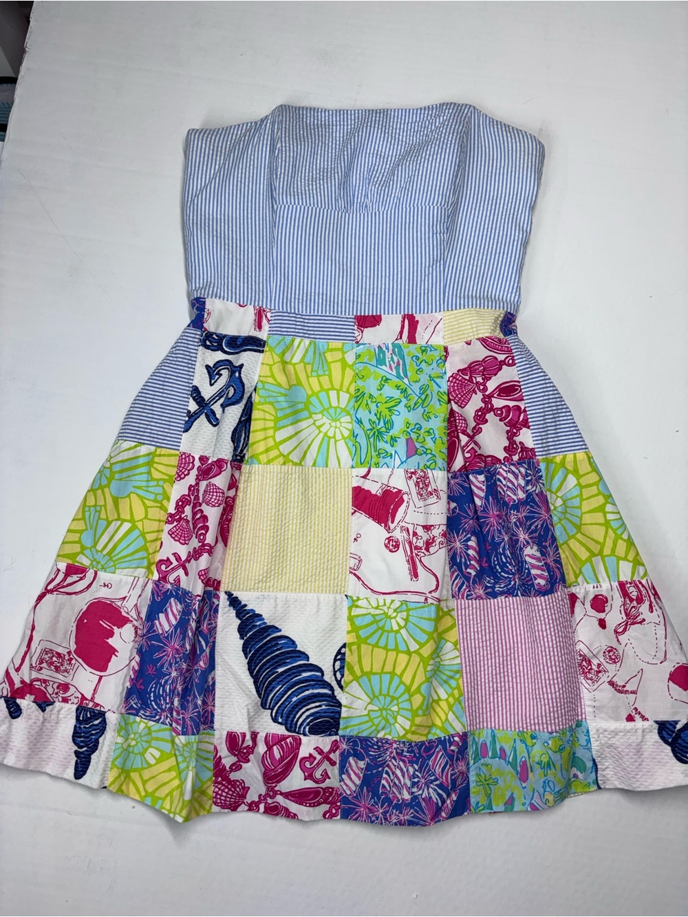 Lilly Pulitzer Blossom Seersucker Madras Patchwork Sleeveless Summer Dress 2 XS